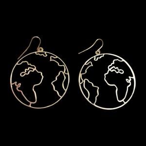 Vintage Wild Bryde Globe World Map Earrings Dangle Drop Travel Jewelry Gold Tone